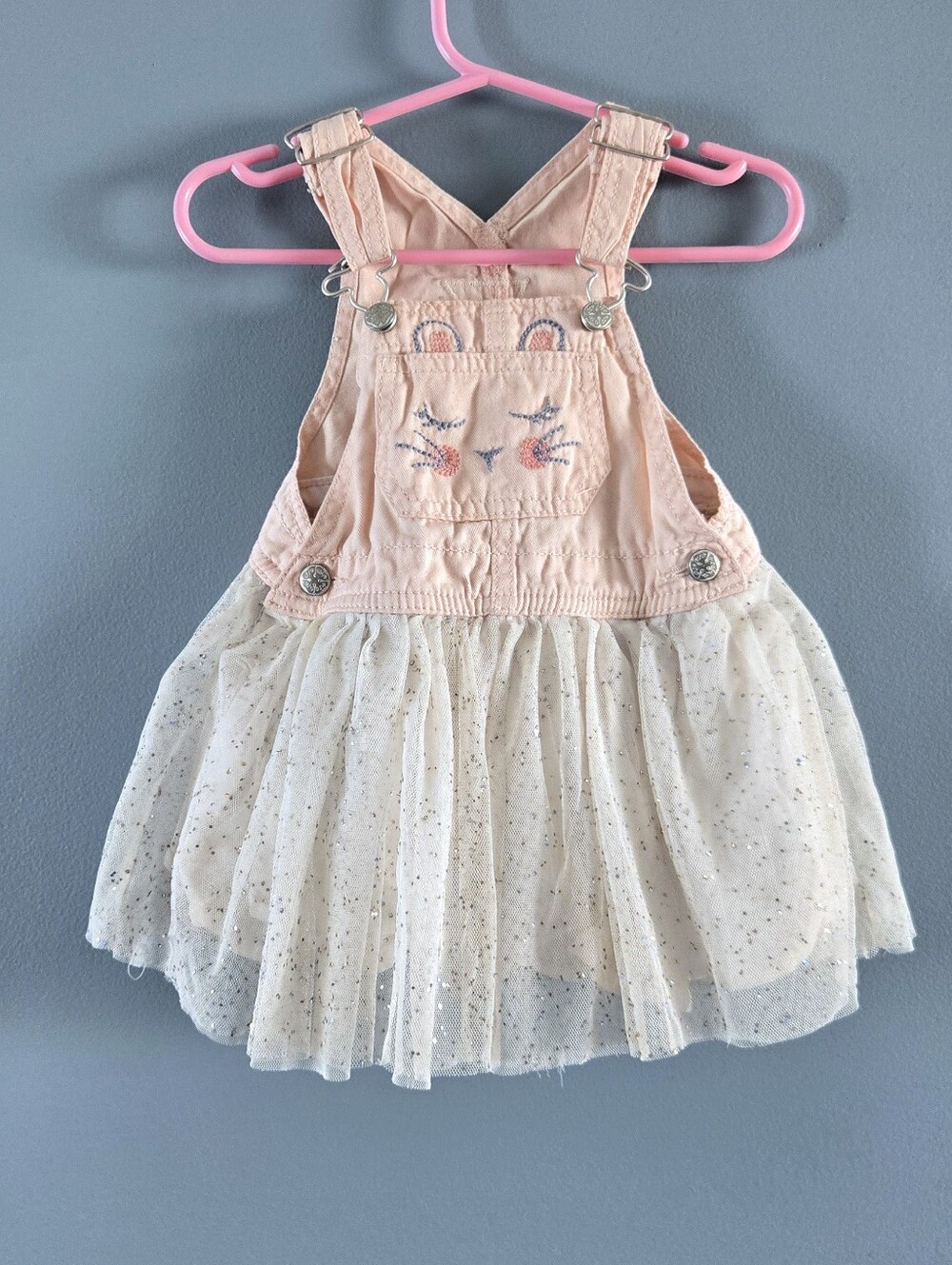 Osh Kosh B'gosh Pink Bunny Tulle Overall Dress 18m